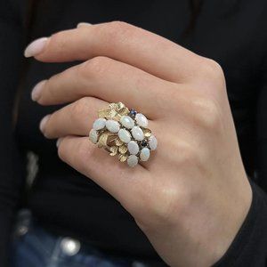 Estate Opal And Sapphire Cocktail Ring 14K Yellow Gold Size 7